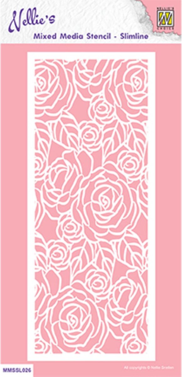 MMSSL026 Nellies Mixed Media Stencil Nellie Snellen - sjabloon slimline  plastic - rozen - bloemen - roses